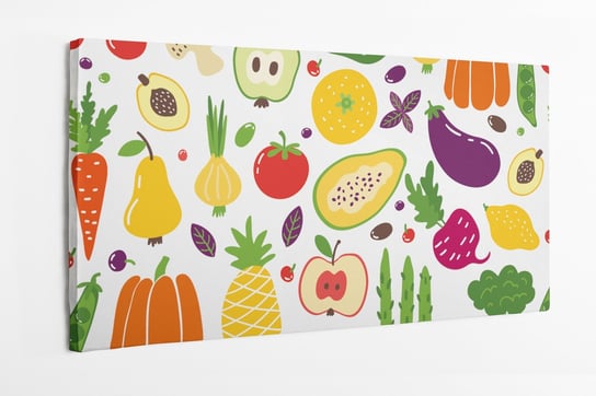 Obraz na płótnie HOMEPRINT, ręcznie rysowane warzywa i owoce na białym tle 100x50 cm HOMEPRINT