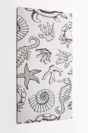 Obraz na płótnie HOMEPRINT, Ręcznie rysowany czarno - biały obraz zwierząt morskich 50x100 cm HOMEPRINT