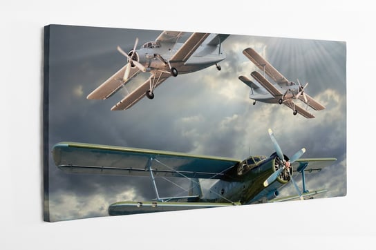 Obraz na płótnie HOMEPRINT, retro, dwupłatowce, samoloty, zachmurzone niebo 120x50 cm HOMEPRINT