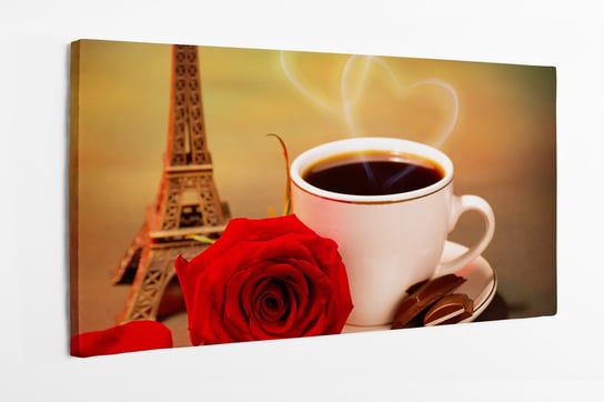 Obraz na płótnie HOMEPRINT, romantyczna podróż do Francji, kawa, czerwona róża, miłość 100x50 cm HOMEPRINT