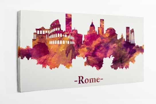Obraz na płótnie HOMEPRINT Rome, panorama Rzymu , Włochy na czerwono 120x50 cm HOMEPRINT