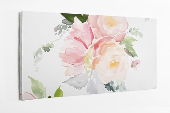 Obraz na płótnie HOMEPRINT, różowe akwarelowe kwiaty na białym tle 140x70 cm HOMEPRINT