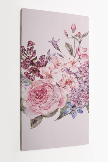 Obraz na płótnie HOMEPRINT, różowe kwiaty, bukiet wiosennych kwiatów, jasne tło, pszczółka, akwarele 50x100 cm HOMEPRINT