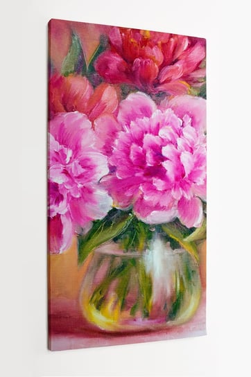 Obraz na płótnie HOMEPRINT, różowe piwonie w wazonie, obraz olejny imitacja, kwiaty w bukiecie, bukiet kwiatowy, różowy 50x100 cm HOMEPRINT