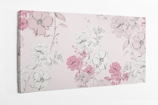 Obraz na płótnie HOMEPRINT, różowy delikatny kwitnący ręcznie rysowane kwiaty na różowym tle 100x50 cm HOMEPRINT