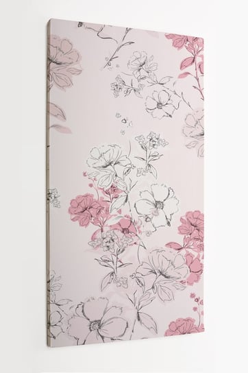 Obraz na płótnie HOMEPRINT, różowy delikatny kwitnący ręcznie rysowane kwiaty na różowym tle 60x120 cm HOMEPRINT
