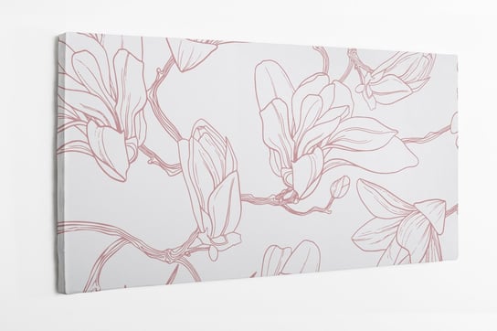 Obraz na płótnie HOMEPRINT, różowy ręcznie malowany szkic kwiatów magnolii na białym tle 140x70 cm HOMEPRINT