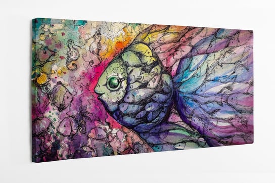 Obraz na płótnie HOMEPRINT, ryba akwarele, rysunek, tęczowe ryby 100x50 cm HOMEPRINT