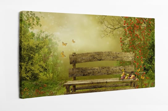 Obraz na płótnie HOMEPRINT, sad z drewnianą ławką i owocami, natura, przyroda, spokój 100x50 cm HOMEPRINT