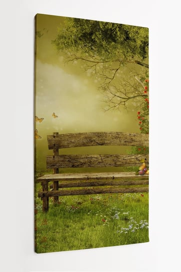 Obraz na płótnie HOMEPRINT, sad z drewnianą ławką i owocami, natura, przyroda, spokój 50x100 cm HOMEPRINT