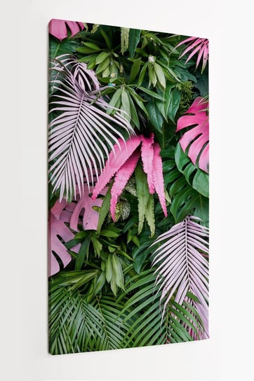 Obraz na płótnie HOMEPRINT, ściana zieleni,  różowe, zielone, liście, dżungla 50x100 cm HOMEPRINT