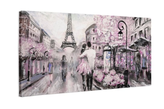 Obraz na płótnie HOMEPRINT, Spacerująca para po ulicach Paryża, wieża Eiffla, romantyzm 100x50 cm HOMEPRINT