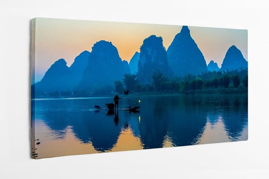 Obraz na płótnie HOMEPRINT, sylwetka rybaka na łodzi, rzeka chińska, Chiny , Azja 100x50 cm HOMEPRINT
