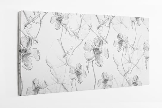 Obraz na płótnie HOMEPRINT, szary wzór kwiatów, rysowane ołówkiem 100x50 cm HOMEPRINT