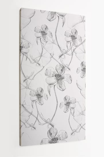 Obraz na płótnie HOMEPRINT, szary wzór kwiatów, rysowane ołówkiem 50x100 cm HOMEPRINT