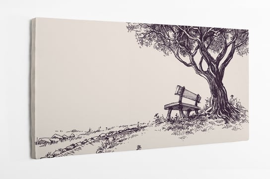 Obraz na płótnie HOMEPRINT, szkic parku, drewniana ławka pod drzewem, rysunek, ołówek, szkic 100x50 cm HOMEPRINT
