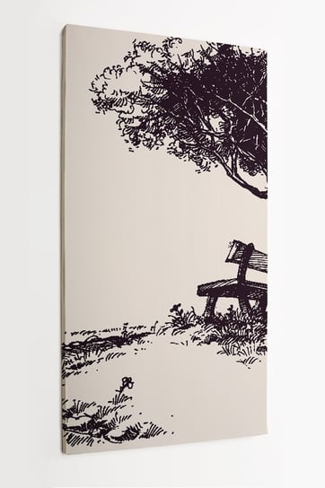 Obraz na płótnie HOMEPRINT, szkic parku, drewniana ławka pod drzewem, rysunek, ołówek, szkic 50x100 cm HOMEPRINT