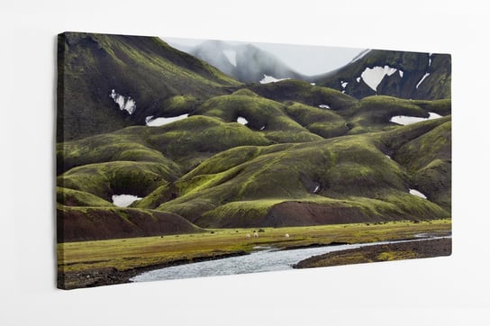 Obraz na płótnie HOMEPRINT, tęczowe góry zimą, Islandia, zgasła zieleń, przyroda, natura 100x50 cm HOMEPRINT