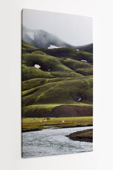 Obraz na płótnie HOMEPRINT, tęczowe góry zimą, Islandia, zgasła zieleń, przyroda, natura 50x100 cm HOMEPRINT