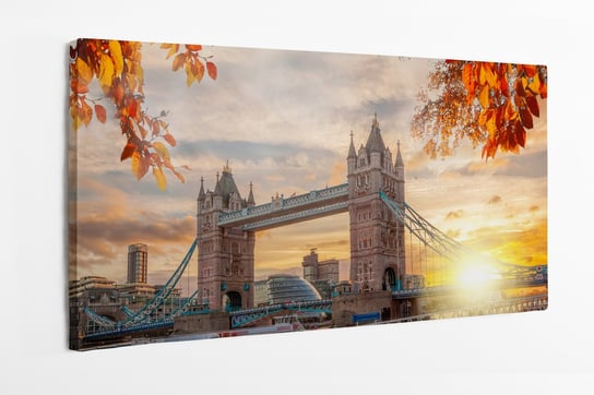 Obraz na płótnie HOMEPRINT, Tower Bridge z jesiennymi liśćmi w Londynie, Anglia, Wielka Brytania 100x50 cm HOMEPRINT
