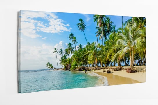 Obraz na płótnie HOMEPRINT, tropikalna wyspa, palmy, plaża, woda, piasek, lato, wakacje 100x50 cm HOMEPRINT
