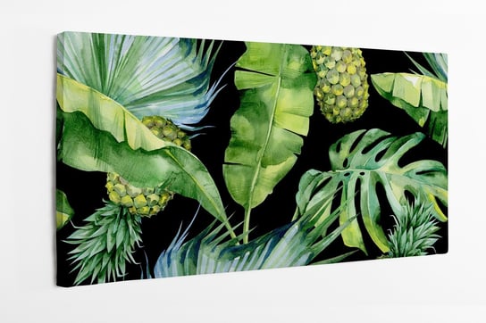 Obraz na płótnie HOMEPRINT, tropikalne liście, ananas, monstera, liście palmy 100x50 cm HOMEPRINT