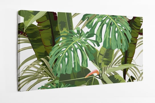 Obraz na płótnie HOMEPRINT, tropikalne liście monstera, palmy oraz drzewa bananowca 140x70 cm HOMEPRINT