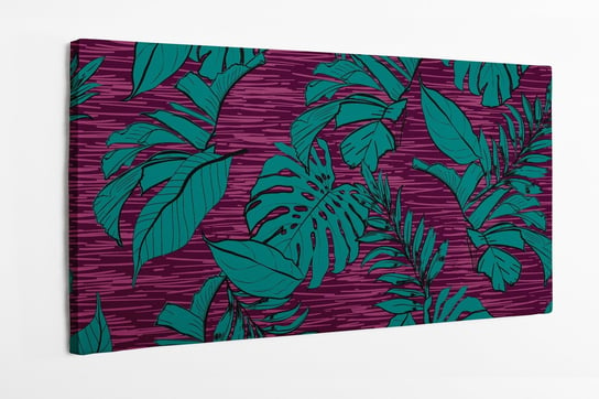Obraz na płótnie HOMEPRINT, Tropikalne liście monstera, palmy, tło w kolorze fuksji, 120x60 cm HOMEPRINT
