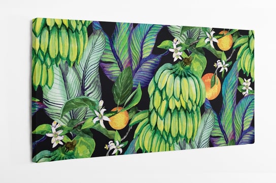 Obraz na płótnie HOMEPRINT, tropikalne liście, owoce, banan, pomarańcza, liście bananowca, dżungla 100x50 cm HOMEPRINT
