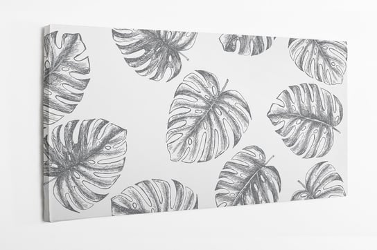 Obraz na płótnie HOMEPRINT, tropikalne liście ręcznie rysowane na białym tle 140x70 cm HOMEPRINT
