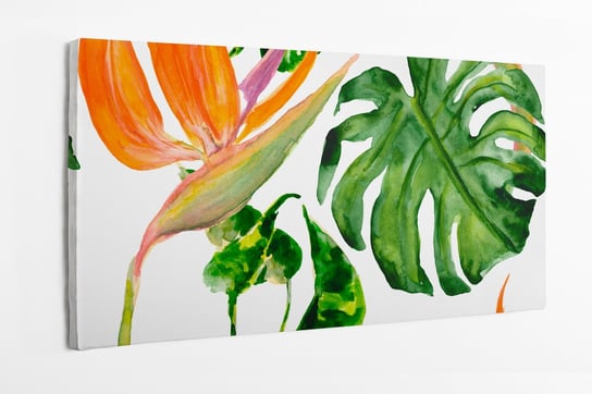 Obraz na płótnie HOMEPRINT, tropikalne liście wzór, dżungla, akwarele na białym tle 140x70 cm HOMEPRINT