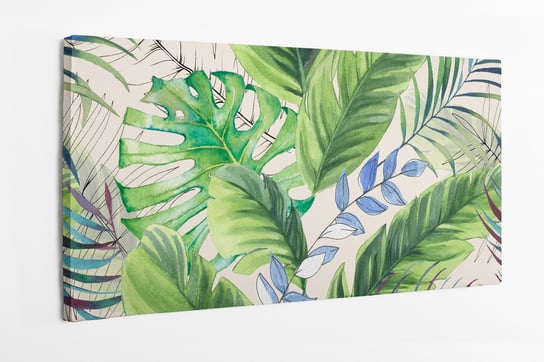 Obraz na płótnie HOMEPRINT, tropikalne liście, wzór na jasnym tle 120x50 cm HOMEPRINT