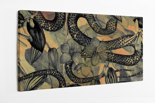 Obraz na płótnie HOMEPRINT, Ttropikalny wzór z tropikalnymi kwiatami, liśćmi bananowca i wężem 120x60 cm HOMEPRINT