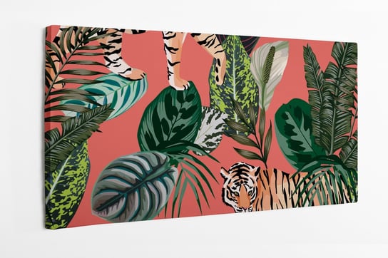 Obraz na płótnie HOMEPRINT, tygrys na tle liści tropikalnych 100x50 cm HOMEPRINT