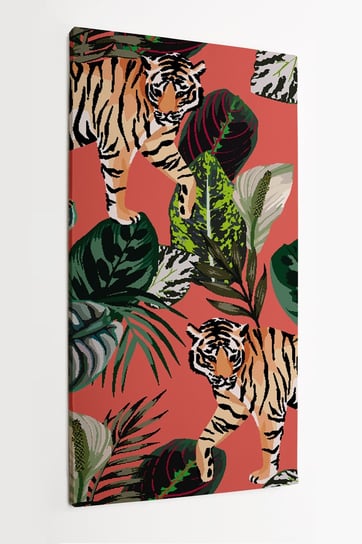Obraz na płótnie HOMEPRINT, tygrys na tle liści tropikalnych 50x100 cm HOMEPRINT