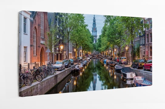 Obraz na płótnie HOMEPRINT, ulica czerwonych latarni, kanał w nocy, Amsterdam, Holandia, Niderlandy 120x60 cm HOMEPRINT