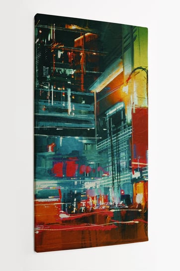 Obraz na płótnie HOMEPRINT, ulica miasta w nocy, kolorowe światła, farby olejne , malunek, dział 60x120 cm HOMEPRINT