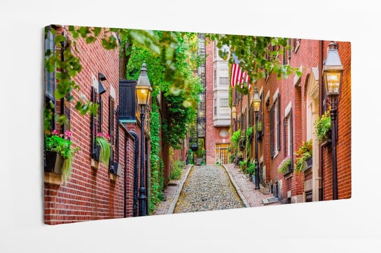 Obraz na płótnie HOMEPRINT, uliczka, czerwona cegła, domy z cegły, Acorn Street, Boston, Massachusetts, USA 100x50 cm HOMEPRINT