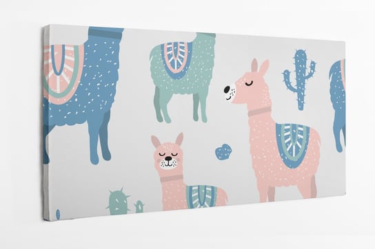 Obraz na płótnie HOMEPRINT, uroczy dziecięcy wzór, lama, alpaka, kaktus 100x50 cm HOMEPRINT