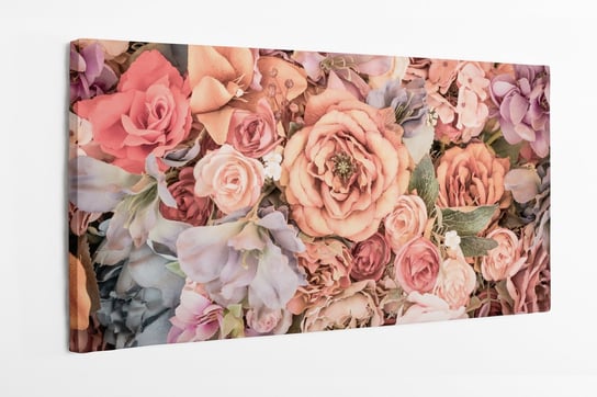 Obraz na płótnie HOMEPRINT, vintage, bukiet kwiatowy, róże z góry 120x50 cm HOMEPRINT