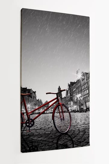 Obraz na płótnie HOMEPRINT, Vintage, czerwony rower na bruku zabytkowego starego miasta w deszczu, Wrocław, Polska 50x100 cm HOMEPRINT