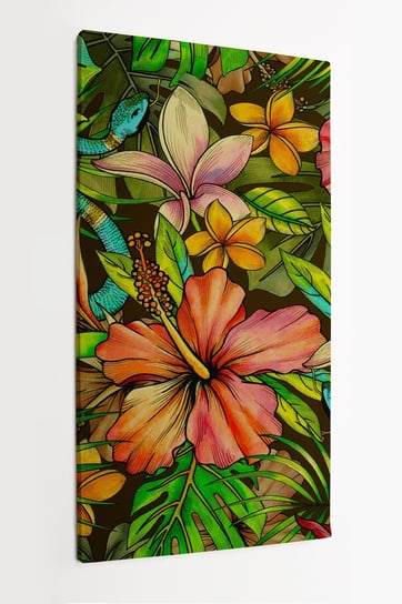 Obraz na płótnie HOMEPRINT, wąż, tropikalny wzór, kwiaty, liście, dżungla 60x120 cm HOMEPRINT