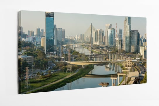 Obraz na płótnie HOMEPRINT, widok na aleję "Marginal Pinheiros", rzeka i panorama miasta Sao Paulo 140x70 cm HOMEPRINT
