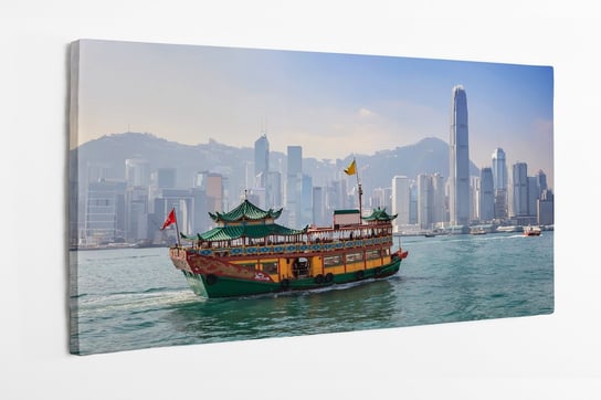 Obraz na płótnie HOMEPRINT, widok na panoramę miasta, Hongkong, Kowloon, statek 100x50 cm HOMEPRINT