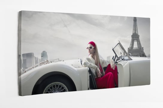 Obraz na płótnie HOMEPRINT, wieża Eiffla, biało-czerwony, samochód 120x50 cm HOMEPRINT