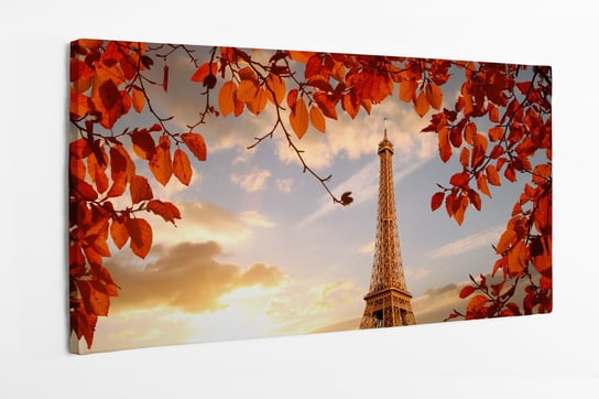 Obraz na płótnie HOMEPRINT, wieża Eiffla, jesień, jesienne liście, ciepłe barwy, Paryż, Francja 100x50 cm HOMEPRINT