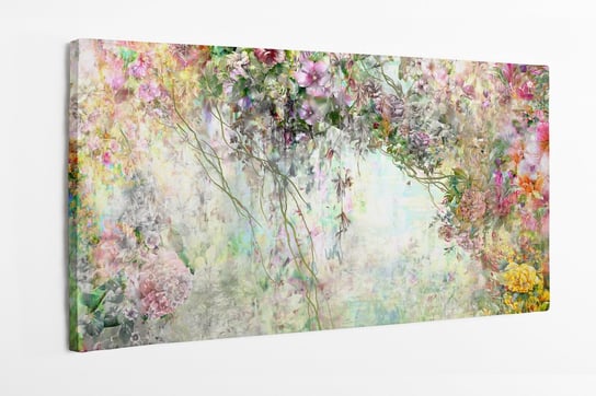 Obraz na płótnie HOMEPRINT, wiosenne wielobarwne kwiaty, abstrakcyjne kolorowe, malarstwo akwarelowe 100x50 cm HOMEPRINT