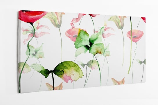 Obraz na płótnie HOMEPRINT, wiosenny wzór, kwiaty, liście, jasne, na białym tle, botanika 120x50 cm HOMEPRINT