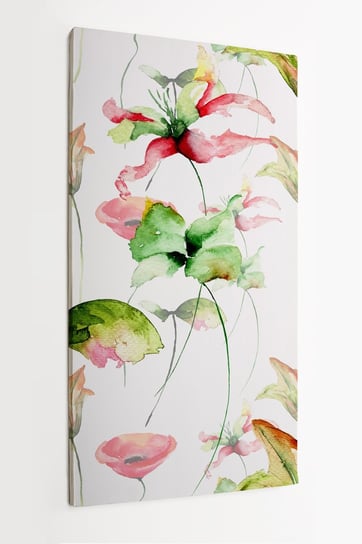 Obraz na płótnie HOMEPRINT, wiosenny wzór, kwiaty, liście, jasne, na białym tle, botanika 50x100 cm HOMEPRINT