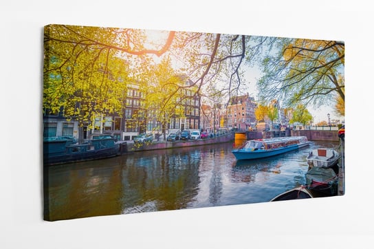 Obraz na płótnie HOMEPRINT, wiosna, ulica czerwonych latarni, kanał, Amsterdam, Holandia, Niderlandy 120x50 cm HOMEPRINT